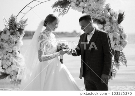 wedding ceremony of the newlyweds on the pier 103325370