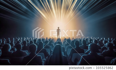 speech on stage in front of the audience, seminar with teaching and lecture. the lecturer is giving a speech in front of many people, made with Generative AI. 103325862