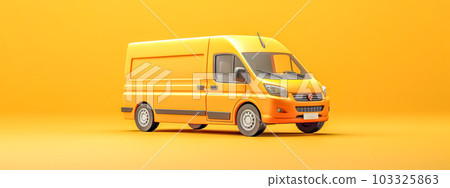 delivery service by van, yellow banner with copy space, made with Generative AI 103325863
