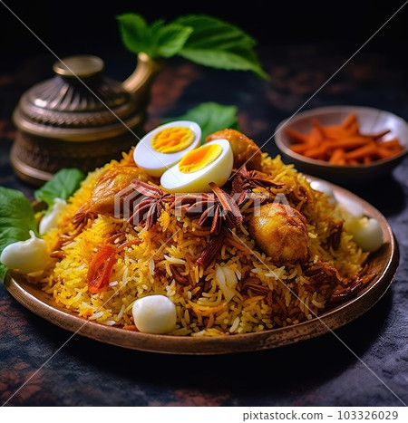 Nasi Biryani, a South Asian Indian dish of spiced rice and meat. Nasi Biryani, a South Asian Indian dish of spiced rice and meat. 103326029