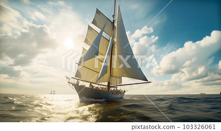 Yacht with sails on the high seas. Generative AI 103326061