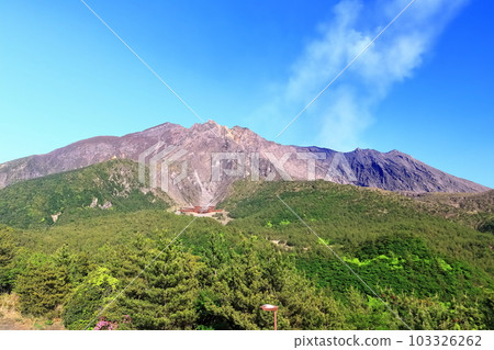 [Kagoshima Prefecture] Summit of Sakurajima (crater) seen from Yunohira Observatory on a clear day 103326262