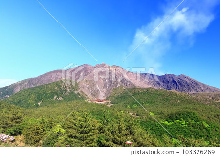 [Kagoshima Prefecture] Summit of Sakurajima (crater) seen from Yunohira Observatory on a clear day 103326269