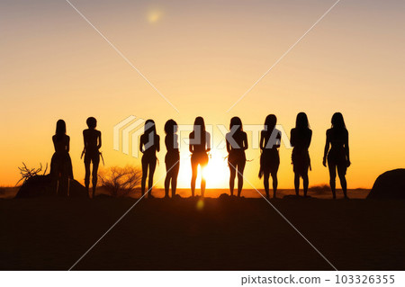 Silhouettes of african aborigines at sunset. Generative AI Silhouettes of african aborigines at sunset. Generative AI 103326355