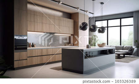 Modern kitchen interior. Generative AI - Stock Illustration [103326389 ...
