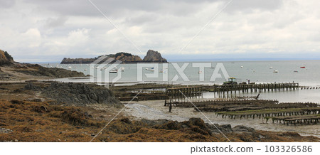 Oyster farms in Cancale, France. Oyster farms in Cancale, France. 103326586