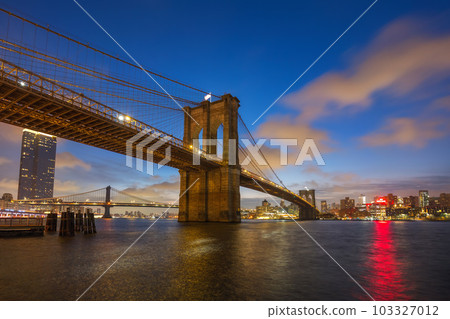 View on Brooklyn bridge at night View on Brooklyn bridge at night 103327012