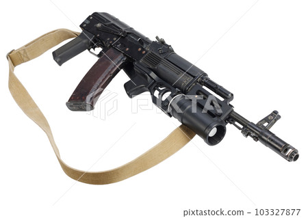 Modern kalashnikov 5.45x39 mm AK 74M assault rifle with 40 mm underbarrel grenade launcher Modern kalashnikov 5.45x39 mm AK 74M assault rifle with 40 mm underbarrel grenade launcher 103327877