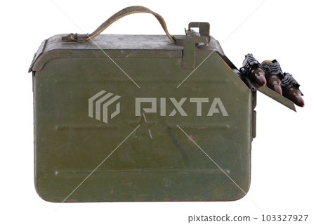 Ammo box with ammunition belt and 12.7mm cartridges for heavy machine gun. 103327927