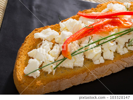 Sandwich with brynza, bell pepper and greens Sandwich with brynza, bell pepper and greens 103328147