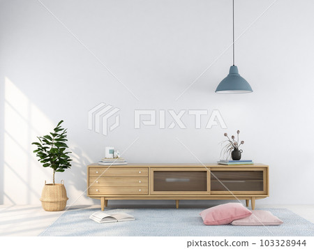 living room interior with wooden sideboard 3D rendering living room interior with wooden sideboard 3D rendering 103328944
