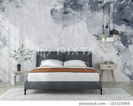 Interior living room with bed and decorations. Scandinavian design. 3D render Interior living room with bed and decorations. Scandinavian design. 3D render 103328969