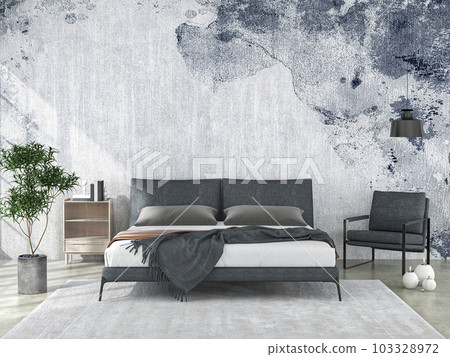 Interior living room with bed and decorations. Scandinavian design. 3D render 103328972