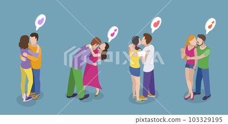 3D Isometric Flat Vector Set of Happy Love Couples 103329195