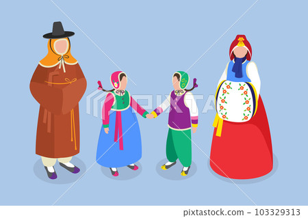 3D Isometric Flat Vector Conceptual Illustration of Traditional Korean Clothing 3D Isometric Flat Vector Conceptual Illustration of Traditional Korean Clothing 103329313