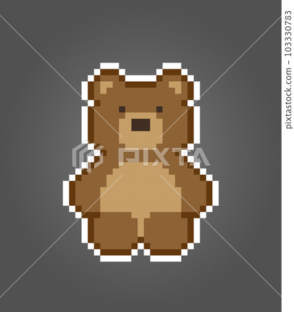 Brown bear sitting in 8 bit pixel art . Animal game assets in vector illustration. Brown bear sitting in 8 bit pixel art . Animal game assets in vector illustration. 103330783