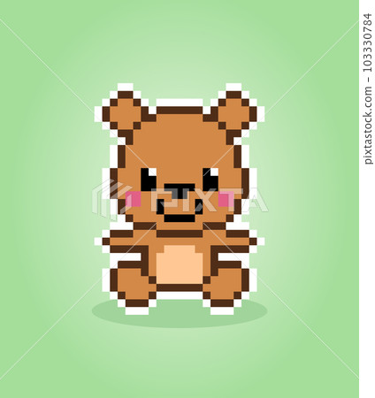 Pixel 8 bit brown bear sitting. Animal game assets in vector illustration. Pixel 8 bit brown bear sitting. Animal game assets in vector illustration. 103330784