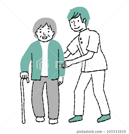 Elderly people and medical workers who practice walking 103331610