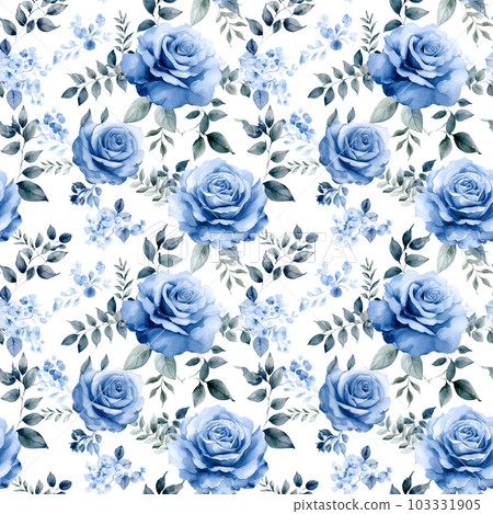 Watercolor blue rose seamless background - Stock Illustration