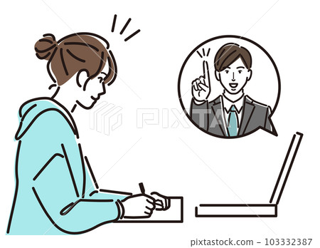 在筆記本電腦上上網課的年輕女性 103332387