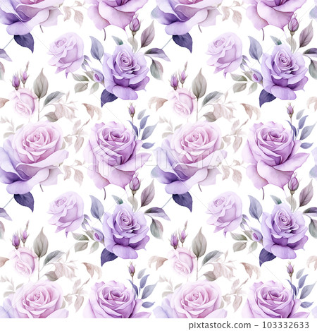 水彩紫玫瑰無縫背景圖AI圖像 103332633