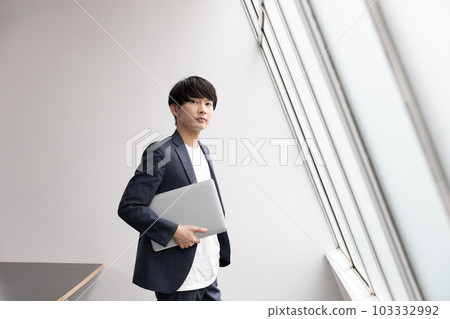 A young businessman with a laptop A young businessman with a laptop 103332992