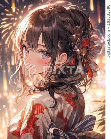 將煙火換成背景的浴衣女子 103333590