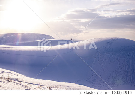 雪上有腳印的風景 鳥取沙丘 雪上有腳印的風景 鳥取沙丘 103333916
