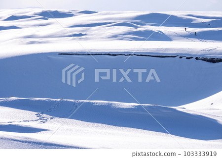 雪上有腳印的風景 鳥取沙丘 雪上有腳印的風景 鳥取沙丘 103333919