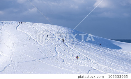 雪上有腳印的風景 鳥取沙丘 103333965