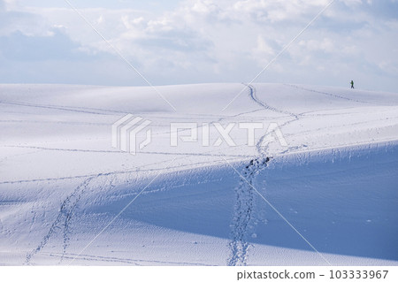 雪上有腳印的風景 鳥取沙丘 雪上有腳印的風景 鳥取沙丘 103333967
