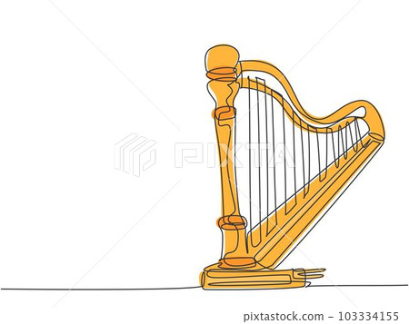One single line drawing of elegant classical harp. Stringed music instruments concept. Modern continuous line draw design graphic vector illustration One single line drawing of elegant classical harp. Stringed music instruments concept. Modern continuous line draw design graphic vector illustration 103334155