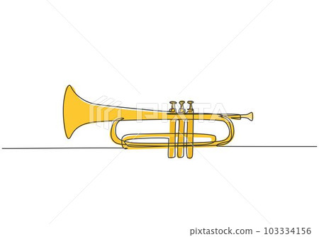 Single continuous line drawing of classical trumpet. Wind music instruments concept. Trendy one line draw design vector graphic illustration 103334156
