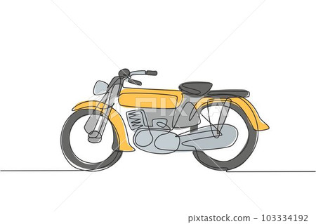 One single line drawing of old retro vintage motorcycle. Vintage motorbike transportation concept continuous line graphic draw design vector illustration One single line drawing of old retro vintage motorcycle. Vintage motorbike transportation concept continuous line graphic draw design vector illustration 103334192