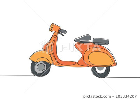 One single line drawing of old retro vintage urban motorcycle. Vintage motorbike transportation concept continuous line draw design vector illustration graphic One single line drawing of old retro vintage urban motorcycle. Vintage motorbike transportation concept continuous line draw design vector illustration graphic 103334207