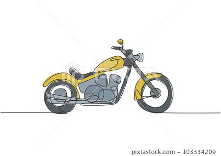 One single line drawing of old retro vintage motorcycle. Vintage motorbike transportation concept continuous line draw design vector illustration graphic 103334209