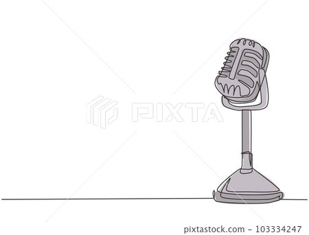 One single line drawing of retro old classic radio microphone for broadcasting. Vintage loudspeaker announcer item concept continuous line draw design vector graphic illustration 103334247