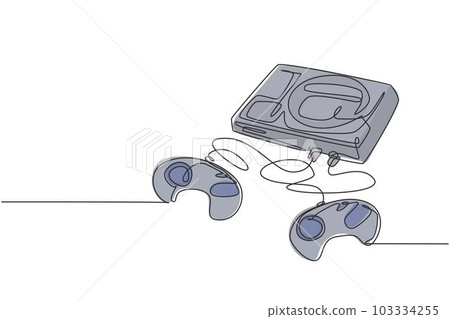 Single continuous line drawing of retro old classic arcade video game player with cassette. Vintage console game item concept one line graphic draw design vector illustration 103334255