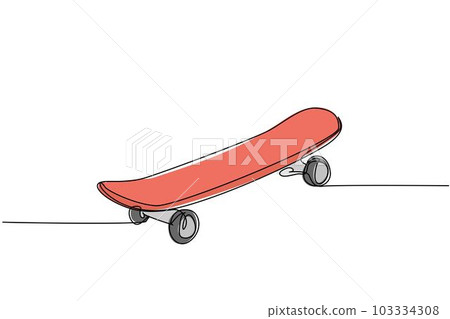 Single continuous line drawing of old retro skateboard on street road. Trendy hipster extreme classic sport concept one line draw design graphic vector illustration 103334308