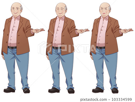 Elderly thin-haired male facial expression set with metabolic syndrome 103334599