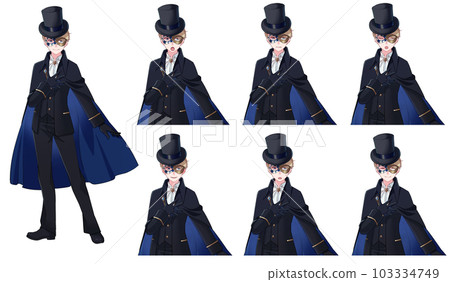 Male facial expression set wearing a mask wearing a phantom thief costume Male facial expression set wearing a mask wearing a phantom thief costume 103334749