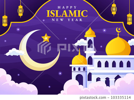 Happy Muharram Vector Illustration with Celebrating Islamic New Year in Flat Cartoon Hand Drawn Landing Page Background Templates 103335114