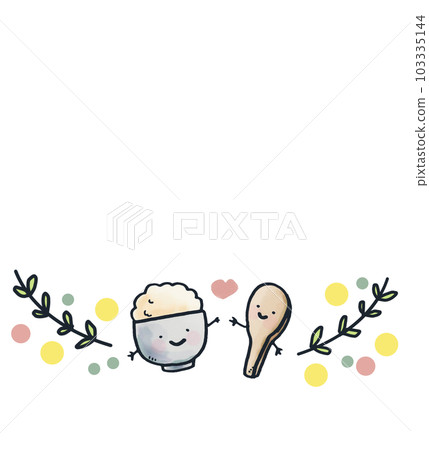 可愛的米飯碗和飯勺的插圖 103335144