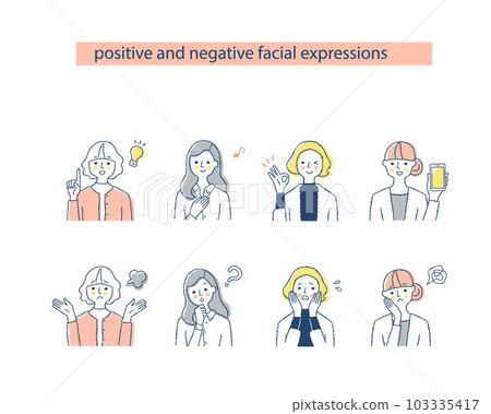 Four women's facial expressions_h4-7 Negative & positive Four women's facial expressions_h4-7 Negative & positive 103335417