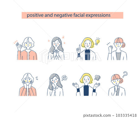 Four women's facial expressions_h4-7 Negative & positive Four women's facial expressions_h4-7 Negative & positive 103335418