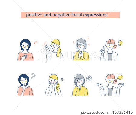Four women's facial expressions_h1-4 Negative & positive Four women's facial expressions_h1-4 Negative & positive 103335419