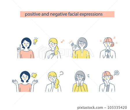 Four women's facial expressions_h1-4 Negative & positive Four women's facial expressions_h1-4 Negative & positive 103335420