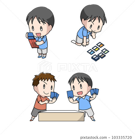 Illustration 3 patterns of a boy playing a trading card game 103335720