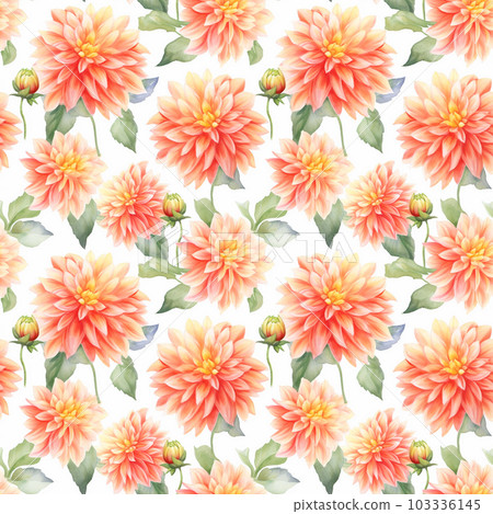 華麗的水彩紅色大麗花無縫背景圖AI圖像 103336145