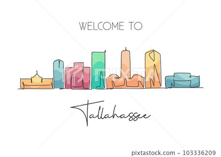 One single line drawing Tallahassee city skyline, Florida. World historical town landscape poster art. Best holiday destination. Editable stroke trendy continuous line draw design vector illustration 103336209